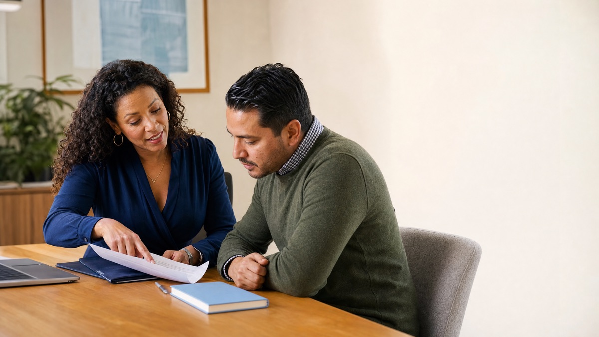 An owner reviewing documents with a Blue Oak advisor
