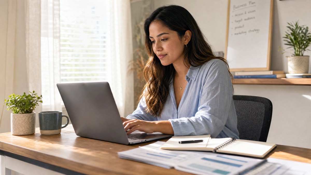A new business owner working through their business plan
